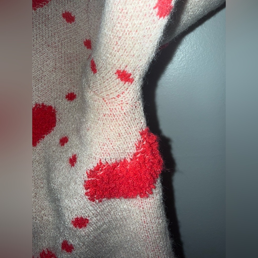 SHEIN Heart Patterned Cardigan Sweater Medium Tan Red Green Valentine's Day - Picture 6 of 9